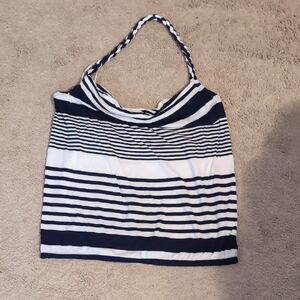 Trina Turk Navy and White Striped Halter Top